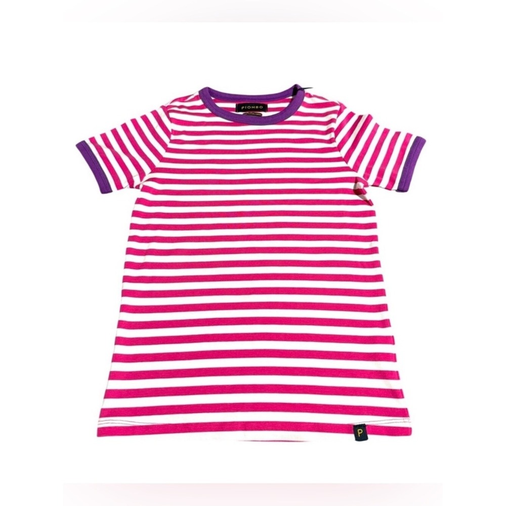 Piombo Pink Striped Short Sleeve Supima Cotton Blend Tee Shirt Women Small